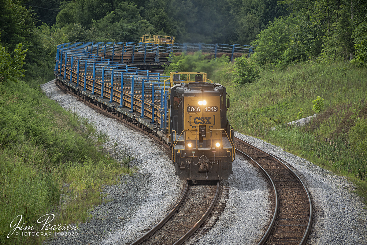 July 28, 2020 - CSX W024 makes its way through the S curve at Nortonville, Ky, with a loaded rail train with CSXT 4046 (EMD SD40-3) leading long hood forward as it heads south on the Henderson Subdivision. 

Tech Info: Full Frame Nikon D800, RAW, Sigma 150-600 @ 200mm, f/6.3, 1/1000, ISO 360.