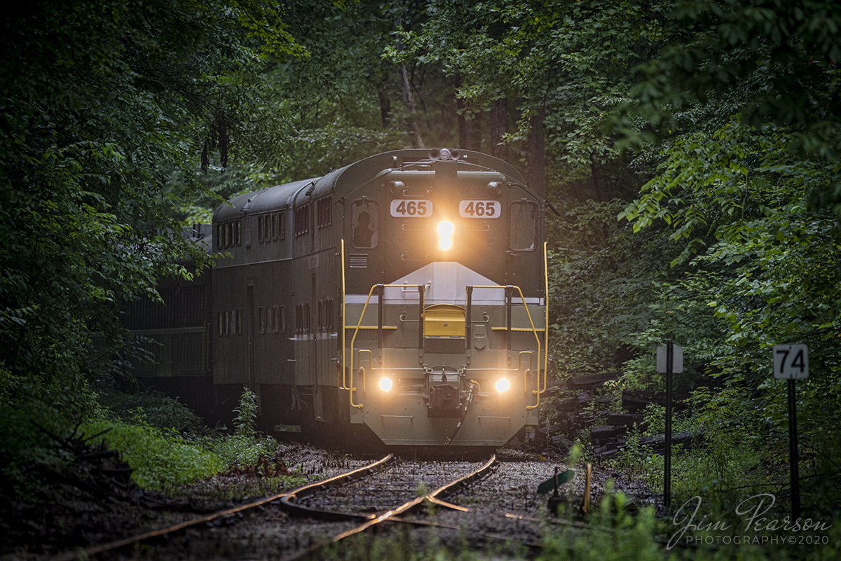 August 1, 2020 - Engine 465 leads a afternoon passenger train as it approaches the switch at milepost 74 as it heads for the Gradman Station on the French Lick Scenic Railway through one of many tunnels of trees. 

According to their website: The Indiana Railway Museum is a tourist railway located in French Lick, Indiana. The Museum was founded in 1961 in the town of Westport, Indiana where the railroad operated a tourist excursion, utilizing one small locomotive, three passenger cars, and about twenty volunteers. Ridership was estimated at about 500 passengers in 1962. The museum and railway remained in Westport until a move was necessitated in 1971. The organization relocated to Greensburg, Indiana where it operated until 1976 when it again, it changed locations. The Museum was relocated to French Lick in 1978 after an agreement with the Southern Railway Company. They deeded the Museum a total of sixteen miles of track stretching from West Baden, Indiana, approximately one mile north of French Lick, to a small village named Dubois, to the south.

The Indiana Railway Museum currently operates as The French Lick Scenic Railway operating passenger trains over twenty-five miles of this track from French Lick to Jasper. 

Tech Info: Full Frame Nikon D800, RAW, Sigma 150-600 @ 550mm, f/6.3, 1/500, ISO 450.
