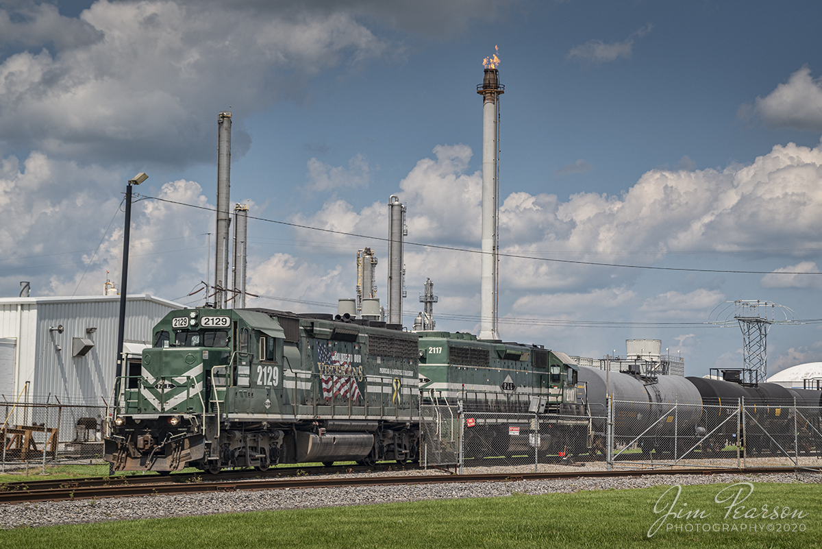 August 15, 2020 - Paducah and Louisville Salute to Our Veterans unit, 2129 heads up an afternoon local as it works in the industrial area at Calvert City, Kentucky.

Tech Info: Full Frame Nikon D800, RAW, Sigma 24-70 @ 70mm, f/11, 1/500, ISO 250.
