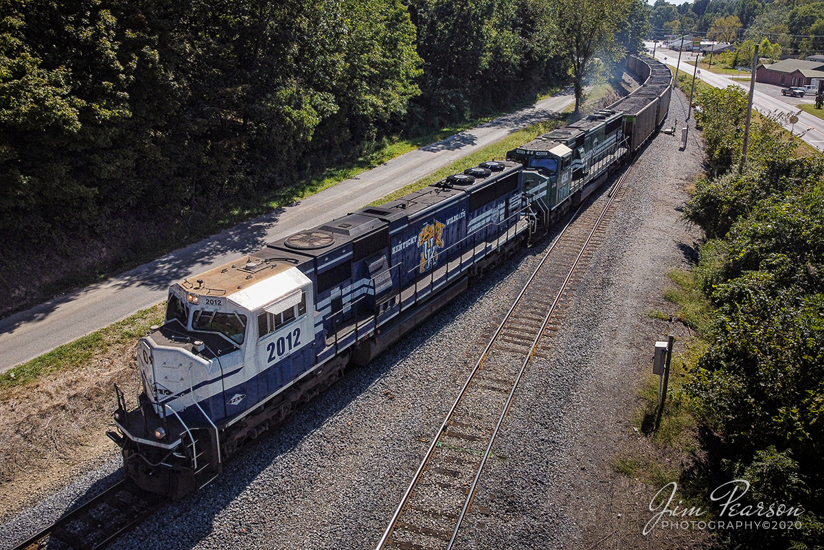 PAL Northbound loaded coal

Paducah and Louisville Railway University of Kentucky locomotive 2012 and 4503 lead the afternoon Louisville Gas and Electric coal train northbound at McHenry, Kentucky on its way to Louisville on September 21, 2020.

Tech Info: DJI Mavic Mini Drone, JPG, 4.5mm (24mm equivalent lens) f/2.8, 1/1250, ISO 100.