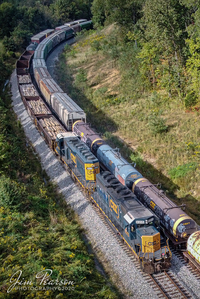 August 26, 2020 - A southbound CSX Q501 passes a northbound CSX Q648 at Nortonville, Kentucky on the Henderson Subdivision.

Tech Info: DJI Mavic Mini Drone, JPG, 4.5mm (24mm equivalent lens) f/2.8, 1/1000, ISO 200.