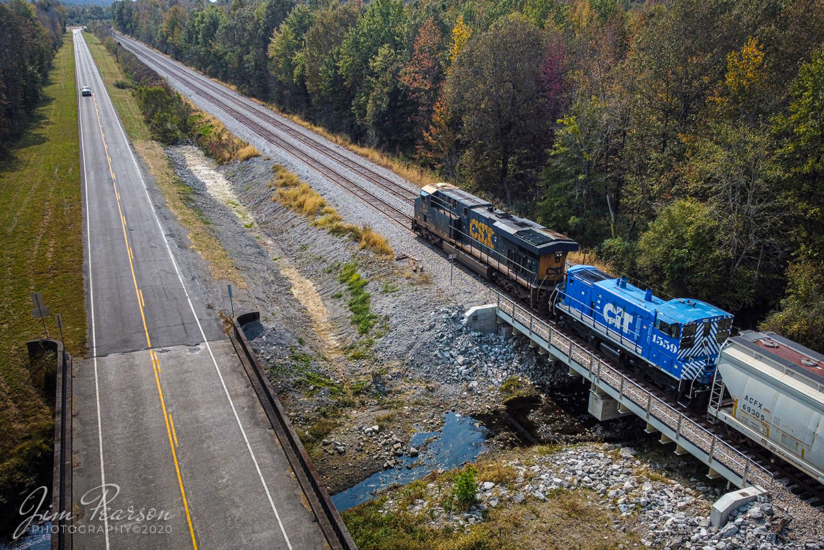 The long roads

CSXT 919 leads Q503 on the Henderson Subdivision with CIT Switcher 5559 trailing as it heads south on the Henderson Subdivision at Nortonville, Ky on October 16, 2020. 

Tech Info: DJI Mavic Mini Drone, JPG, 4.5mm (24mm equivalent lens) f/2.8, 1/1250, ISO 100.