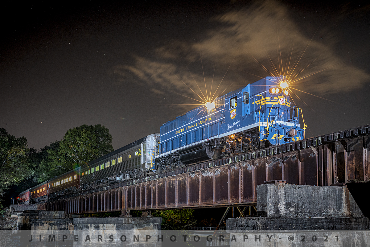 TAG 80 on the Chickamauga Creek bridge

Looking back to 2017 to pull an image for a customer, I realized that I hadn't ever processed this image from my trip to the Tennessee Valley Railroad Museum's Railfest in Chattanooga, Tennessee. This was during their first night shoot and thanks to the lighting wizardry of Casey Thomason and Steve Barry we all had a outstanding night!

September 9, 2017 - Tennessee, Alabama & Georgia Railway engine #80 "The John A. Chambliss," sits on the Chickamauga Creek bridge with a passenger train, just east of the Tennessee Valley Railroad museum in Chattanooga, TN during the museums night photo shoot during their 2017 Railfest.

Tech Info: Nikon D800, RAW, Sigma 24-70 @36mm f/8, 20 seconds, ISO 800.