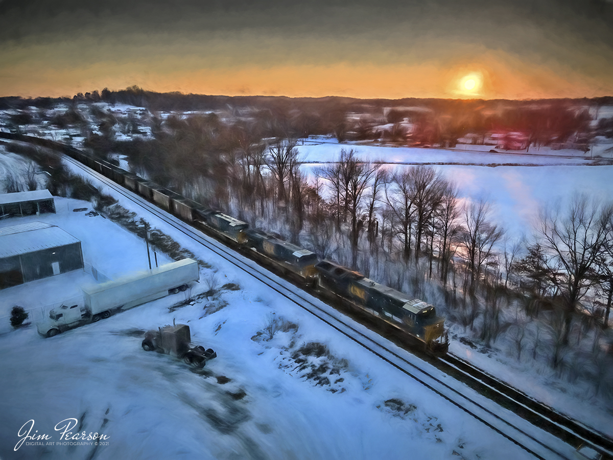 A Digital Art Piece - "Northbound CSX at Sunset - A Northbound CSX empty coal train passes through Sebree, Kentucky at sunset on the Henderson Subdivision.