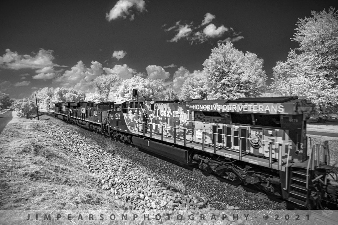 Infrared shot of CSX Q026 with CSXT 1776 Honoring our Veterans Unit at Mortons Gap, KY

CSX Q026 heads through downtown Mortons Gap, Ky with CSXT 1776, Honoring our Veterans Unit, trailing as it heads north on the Henderson Subdivision in this Infrared photograph shot just short of Mortons Junction, where the cut off track that bypasses downtown Earlington and Madisonville, Ky on July 15th, 2021.

I'm really enjoying this new look for me and my railfan work! I hope you are as well!

Tech Info: Fuji XT-1, RAW, Converted to 720nm B&W IR, Irex 11mm, f/4.5, 1/250, ISO 800.