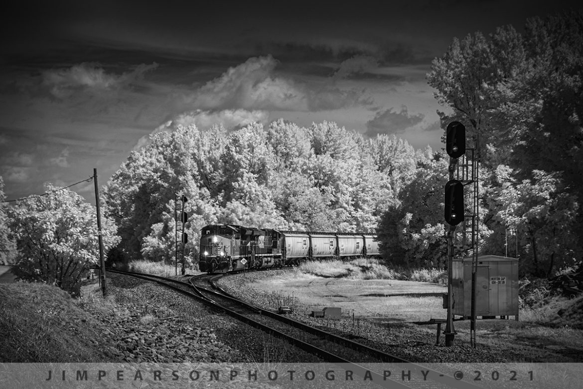 CSX G371 loaded grain express train at Mortons Gap, KY

Well, I finally made the plunge and had my Fuji XT-1 mirrorless camera converted to infrared (IR)! I've been toying with this idea for some time as I've always loved the look of black and white IR photography and have thought that the subject of railroads would lend themselves to this technique! Even at 71 years old it's never too late to learn something new! I hope you all enjoy my journey!

In this shot we find CSXT 3313 as pulls off the Earlington cutoff at Mortons Junction at Mortons Gap, Kentucky on its way north on the Henderson Subdivision on July 16th, 2021 with loaded Grain Express train CSX G371.

I'm really loving the starkness that the B&W infrared photography gives me in these images!

Tech Info: Fuji XT-1, RAW, Converted to 720nm B&W IR, Fuji 18-55 @ 55mm, f/4, 1/1000, ISO 200.