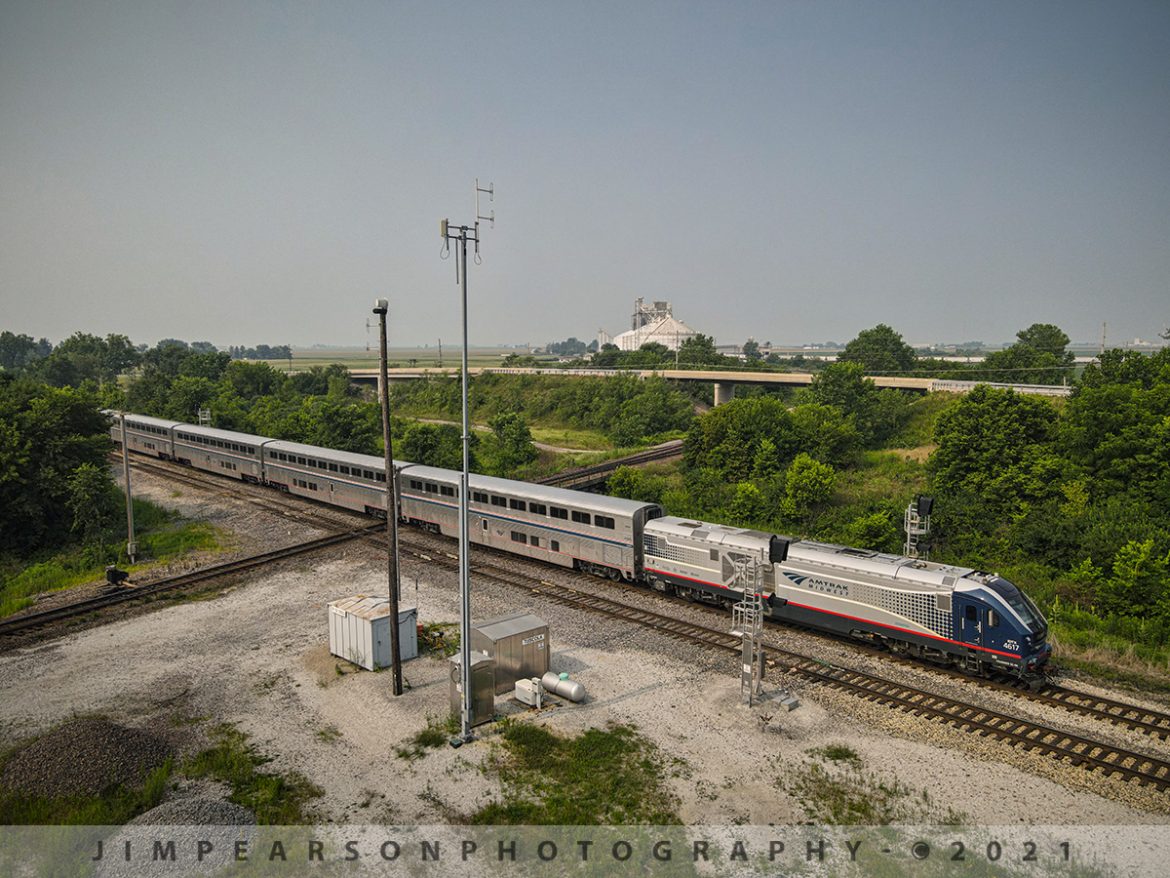 AMTRAK 390 heads north across the diamond at Tuscola, IL

AMTRAK Siemens Charger SC-44, IDTX 4617, a morning commuter train, passes over the Decatur & Eastern Illinois, Union Pacific and Canadian National diamond at Tuscola, Illinois, as it leads northbound train 390, The Saluki, to Chicago on July 21st, 2021, on the CN Champaign Subdivision.

Tech Info: DJI Mavic Air 2 Drone, RAW, 4.5mm (24mm equivalent lens) f/2.8, 1/1000, ISO 100.
