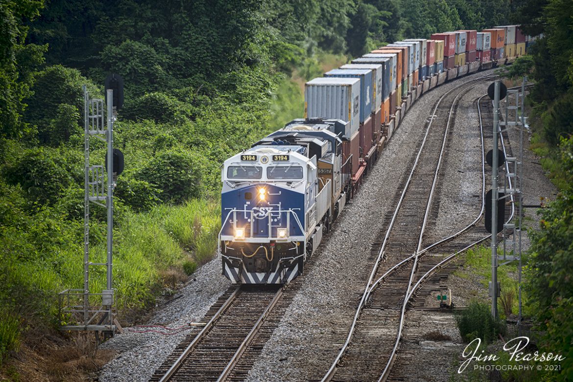 CSXT 3194 (Spirit of our Law Enforcement) unit leads CSX Q125 (Pigeon Park - Memphis, TN to Southover Yard - East Savannah, GA) out of the south end of New Johnsonville, Tennessee as it heads south toward Nashville, Tennessee on June 5th, 2021 on the Bruceton Subdivision.

It is one of three-specialty painted locomotives CSXT has done and the only one I hadnt chased till now. The other two are 911, Spirit of our First Responders and 1776, Spirit of the Armed Forces. 

According to CSX Press Releases - CSX Transportation's "Spirit of our Law Enforcement" commemorative locomotive CSXT 3194 was renamed and painted to honor our nation's police officers who dedicate their lives to serve and protect communities across our network.

Tech Info: Nikon D800, RAW, Nikon 70-300mm @ 195mm, f/5.3, 1/1000, ISO 450.

#trainphotography #railroadphotography #trains #railways #jimpearsonphotography #trainphotographer #railroadphotographer
