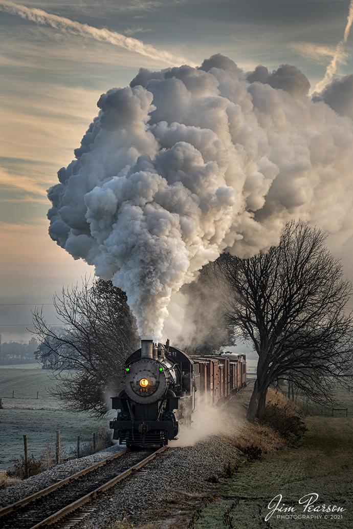 Norfolk and Western 475, coming off the “Long Curve” into the Beilers/Carpenters Graveyard area, passes through what many refer to as the “Tree Tunnel” during the Historic Transport Preservation, Inc, Steam Special on the Strasburg Railroad at Ronks, Pennsylvania on November 7th, 2021 in the early morning light.

According to Wikipedia: Strasburg Railroad (Norfolk and Western) No. 475 is a 4-8-0 "Mastodon" type steam locomotive owned and operated by the Strasburg Railroad outside of Strasburg, Pennsylvania. Built by the Baldwin Locomotive Works in June 1906, it was part of the Norfolk and Western's first order of M class numbered 375-499. Today, No. 475 is the only operating 4-8-0 type in North America and the Strasburg Rail Road's oldest operating steam locomotive.

Tech Info: Nikon D800, RAW, Nikon 70-300 @ 95mm, f/4.5, 1/400, ISO 220.

#trainphotography #railroadphotography #trains #railways #jimpearsonphotography #trainphotographer #railroadphotographer