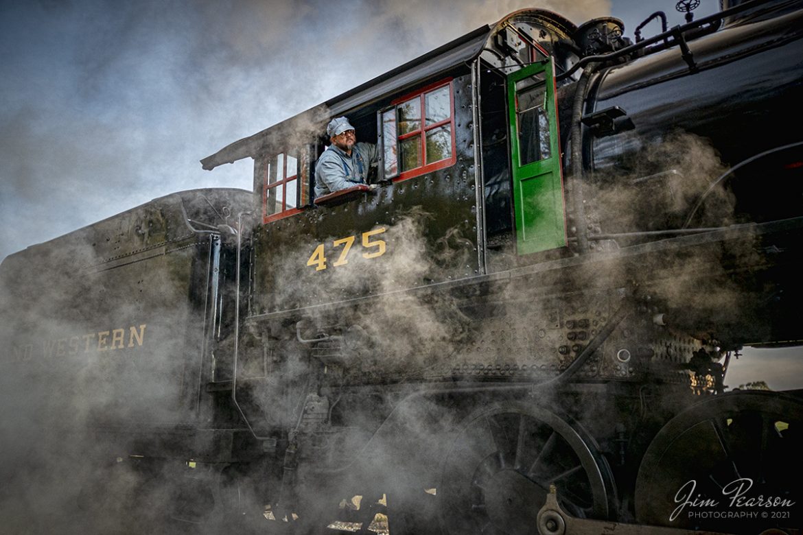 Engineer Keith Linker keeps a watchful eye on the road ahead, from the cab of Norfolk and Western 475, as he pulls his train forward in the siding at Groffs, during a Historic Transport Preservation, Inc, Steam Special on the Strasburg Railroad at Strasburg, Pennsylvania on November 7th, 2021.

According to Wikipedia: Strasburg Railroad (Norfolk and Western) No. 475 is a 4-8-0 "Mastodon" type steam locomotive owned and operated by the Strasburg Railroad outside of Strasburg, Pennsylvania. Built by the Baldwin Locomotive Works in June 1906, it was part of the Norfolk and Western's first order of M class numbered 375-499. Today, No. 475 is the only operating 4-8-0 type in North America and the Strasburg Rail Road's oldest operating steam locomotive.

Tech Info: Nikon D800, RAW, Nikon 10-24 @ 20mm, f/4.5, 1/800, ISO 1100.

#trainphotography #railroadphotography #trains #railways #jimpearsonphotography #trainphotographer #railroadphotographer