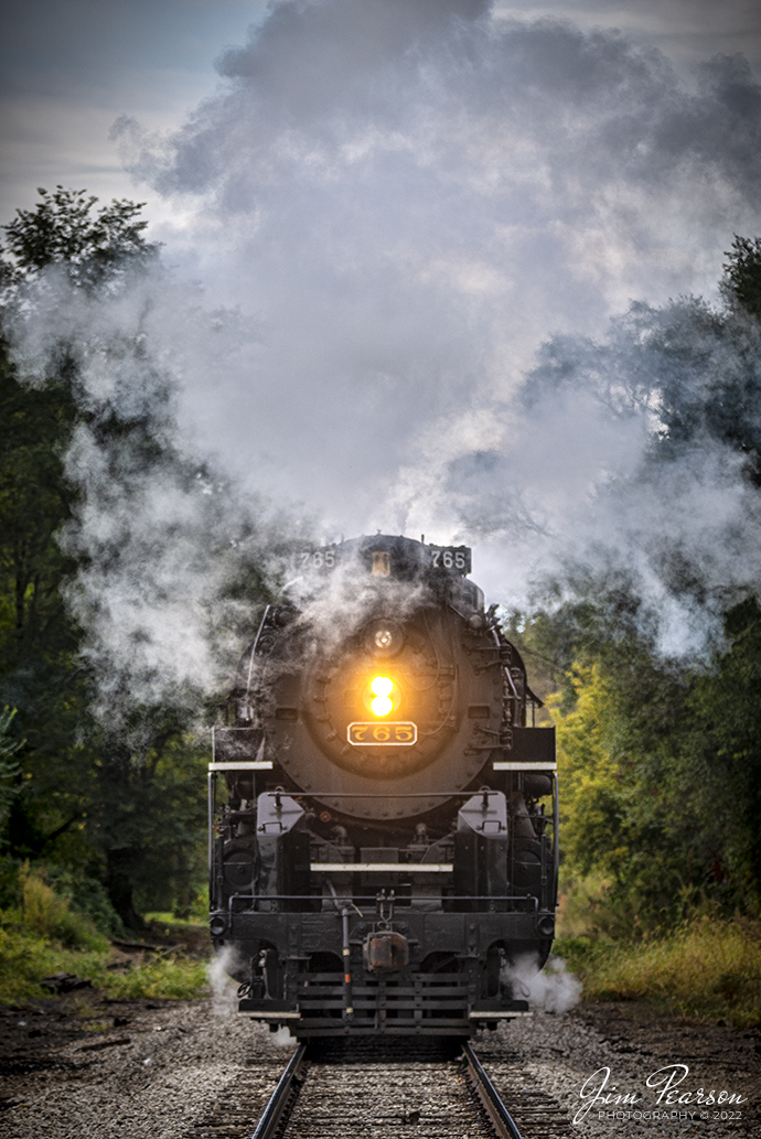 Nickel Plate Road (NKP) steam locomotive 765 backs up through the northern Indiana countryside during one of many runs on September 24th, 2022, on the Indiana Northeastern Railroad, between Angola and Palmer Lake, Indiana.

It was pulling the American History Train between the two cities during the annual American History Days Festival. It took guests back to the 1940s for a living history experience at Pleasant Lake from Angola. The passengers then got a 45-minute layover at Pleasant Lake where they visited with WWII reenactors, listened to live music and much more.

According to Wikipedia: Nickel Plate Road 765 is a class "S-2" 2-8-4 "Berkshire" type steam locomotive built for the New York, Chicago & St. Louis Railroad, commonly referred to as the "Nickel Plate Road".

No. 765 continues to operate in mainline excursion service and is owned and maintained by the Fort Wayne Railroad Historical Society and was also added to the National Register of Historic Places on September 12, 1996. 

Tech Info: Nikon D800, RAW, Sigma 150-600mm @ 150mm, f/5, 1/1000, ISO 200.

#trainphotography #railroadphotography #trains #railways #jimpearsonphotography #trainphotographer #railroadphotographer #ftwaynehistoricalsociety #STEAM #steamtrains #nkp765