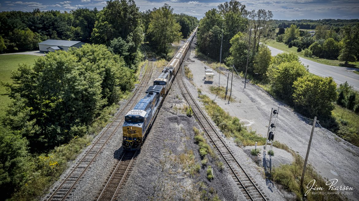 CSXT 7030 leads empty grain train G026 as it passes over the cross over for the Indiana Railroad at Terre Haute, Indiana as it heads north on the CSX CE&D Subdivision on September 22nd, 2022.

Tech Info: DJI Mavic Air 2S Drone, RAW, 22mm, f/2.8,
1/2500, ISO 100.

#trainphotography #railroadphotography #trains
#railways #dronephotography #trainphotographer
#railroadphotographer #jimpearsonphotography