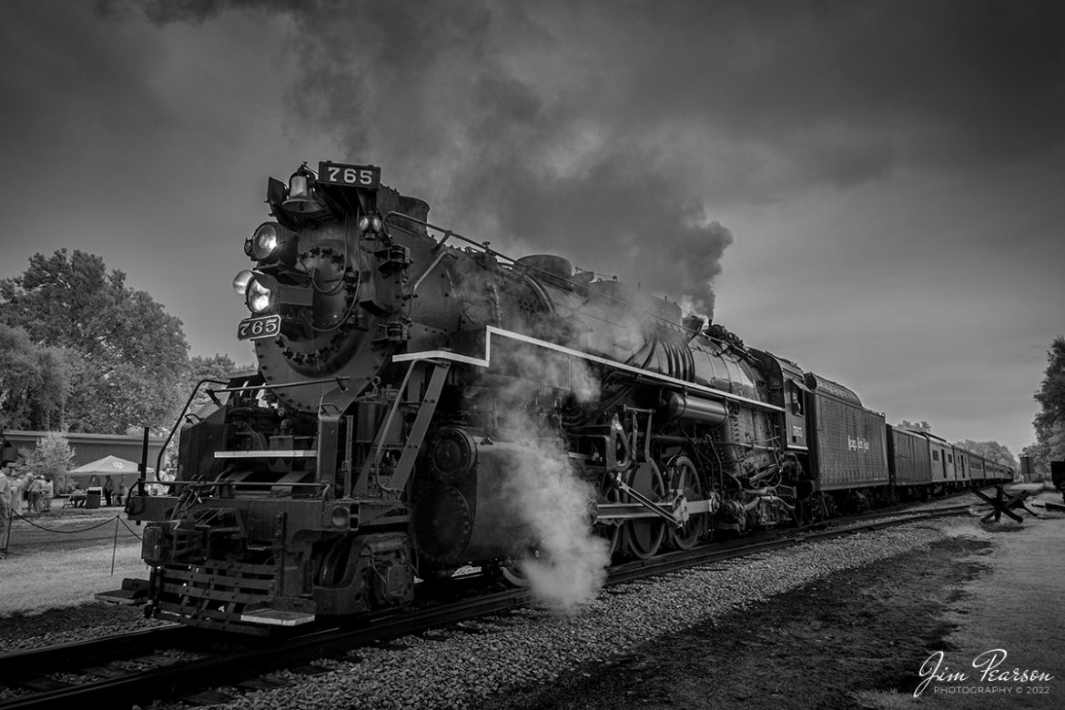 An Infrared shot of the American History Train, being led by Nickel Plate Road (NKP) steam locomotive 765, as it waits to depart on September 24th, 2022, from Pleasant Lake, Indiana.

NKP 765 was pulling the American History Train between Pleasant Lake from Angola, Indiana during the annual American History Days Festival. It took guests back to the 1940s for a living history experience. The passengers then got a 45-minute layover at Pleasant Lake where they visited with WWII reenactors, listened to live music and much more.

According to Wikipedia: Nickel Plate Road 765 is a class "S-2" 2-8-4 "Berkshire" type steam locomotive built for the New York, Chicago & St. Louis Railroad, commonly referred to as the "Nickel Plate Road".

No. 765 continues to operate in mainline excursion service and is owned and maintained by the Fort Wayne Railroad Historical Society and was also added to the National Register of Historic Places on September 12, 1996.

Tech Info: Fuji XT-1, RAW, Converted to 720nm B&W IR, Nikon 10-24 @ 17mm, f/4.5, 1/60, ISO 200.

#trainphotography #railroadphotography #trains #railways #jimpearsonphotography #infraredtrainphotography #infraredphotography #trainphotographer #railroadphotographer #steamtrains #nevadanorthernrailway