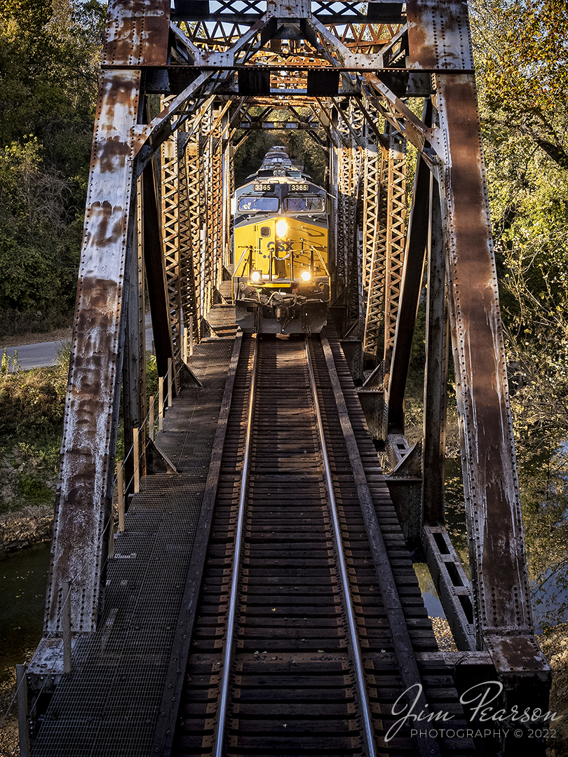 CSXT 3365 leads M513 as it creeps across the Patoka River at Patoka, Indiana at less that 10mph, due to a bad order car, toward the rear of its over 10,000-foot train as it heads south on the CSX CE&D subdivision on October 20th, 2022, in this cropped to a vertical drone photo. 

Note that the drone was up and out of the way before the train even got close to the end of the bridge. The train sat out the bad car at Princeton, Indiana and continued its way to its destination at Radnor Yard in Nashville, TN.

Tech Info: DJI Mavic Air 2 Drone, RAW, 4.5mm (24mm equivalent lens) f/2.8, 1/500, ISO 110.

#trainphotography #railroadphotography #trains #railways #dronephotography #trainphotographer #railroadphotographer #jimpearsonphotography #indianarailroads #trainsfromtheair