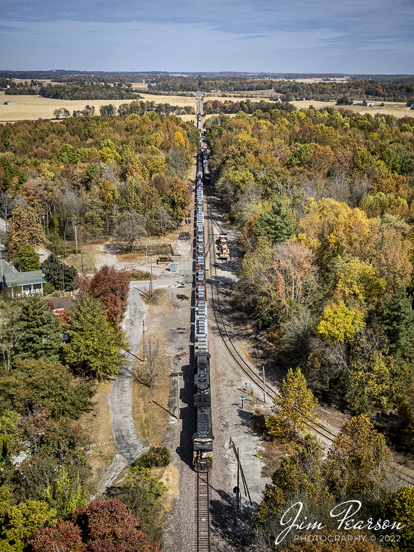 Norfolk Southern 4152 leads D375 through Lincoln, Indiana as it heads north on the NS Evansville Branch with a load of rolled steel for the AK Steel plant at Rockport, Indiana, on October 20th, 2022, on a beautiful fall afternoon.

Tech Info: DJI Mavic Air 2S Drone, RAW, 22mm, f/2.8, 1/2000, ISO 120.

#trainphotography #railroadphotography #trains #railways #dronephotography #trainphotographer #railroadphotographer #jimpearsonphotography #indianatrains #norfolksouthern