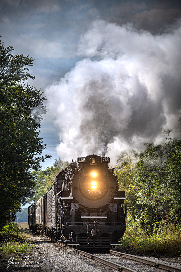 Nickel Plate Road (NKP) steam locomotive 765 passes through the northern Indiana countryside during one of many runs on September 24th, 2022, on the Indiana Northeastern Railroad, between Angola and Palmer Lake, Indiana.Nickel Plate Road (NKP) steam locomotive 765 backs up through the northern Indiana countryside during one of many runs on September 24th, 2022, on the Indiana Northeastern Railroad, between Angola and Pleasant Lake, Indiana.

It was pulling the American History Train between the two cities during the annual American History Days Festival. It took guests back to the 1940s for a living history experience at Pleasant Lake from Angola. The passengers then got a 45-minute layover at Pleasant Lake where they visited with WWII reenactors, listened to live music and much more.

According to Wikipedia: Nickel Plate Road 765 is a class “S-2” 2-8-4 “Berkshire” type steam locomotive built for the New York, Chicago & St. Louis Railroad, commonly referred to as the “Nickel Plate Road”.

No. 765 continues to operate in mainline excursion service and is owned and maintained by the Fort Wayne Railroad Historical Society and was also added to the National Register of Historic Places on September 12, 1996.

Tech Info: Nikon D800, RAW, Sigma 150-600mm @ 150mm, f/5, 1/1000, ISO 200.