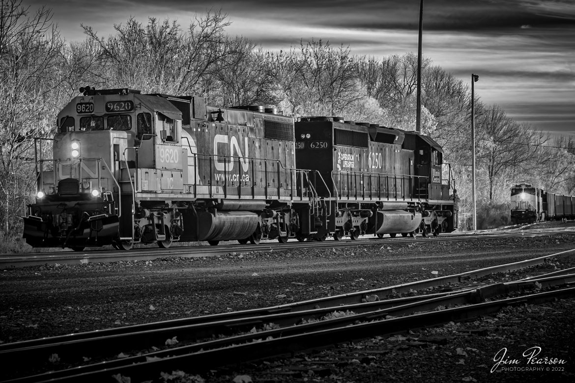 This weeks infrared shot is the power from the Fulton to Paducah, Kentucky local (FUPD) as it works the north end of the yard at the Paducah and Louisville Railway during its interchange work on November 23rd, 2022, with IC/CN 9620 and IC 6250, Operation Lifesaver engine as power.

Tech Info: Fuji XT-1, RAW, Converted to 720nm B&W IR, Nikon 50mm, f/3.2, 1/180, ISO 200.

#trainphotography #railroadphotography #trains #railways #jimpearsonphotography #infraredtrainphotography #infraredphotography #trainphotographer #railroadphotographer