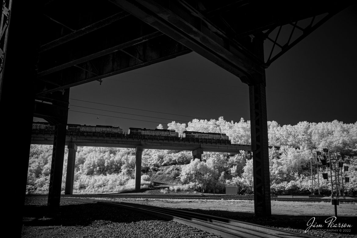 In this week's Saturday Infrared view, we catch an eastbound, with 4 BNSF units leading, as it heads away from downtown Kansas City, Missouri past the famous Santa Fe Junction on June 29th, 2022.

Tech Info: Fuji XT-1, RAW, Converted to 720nm B&W IR, Nikon 10-24 @ 16mm, f/4, 1/250, ISO 200.

#trainphotography #railroadphotography #trains #railways #dronephotography #trainphotographer #railroadphotographer #jimpearsonphotography #BNSFrailway #infrared #infraredtrainphotography