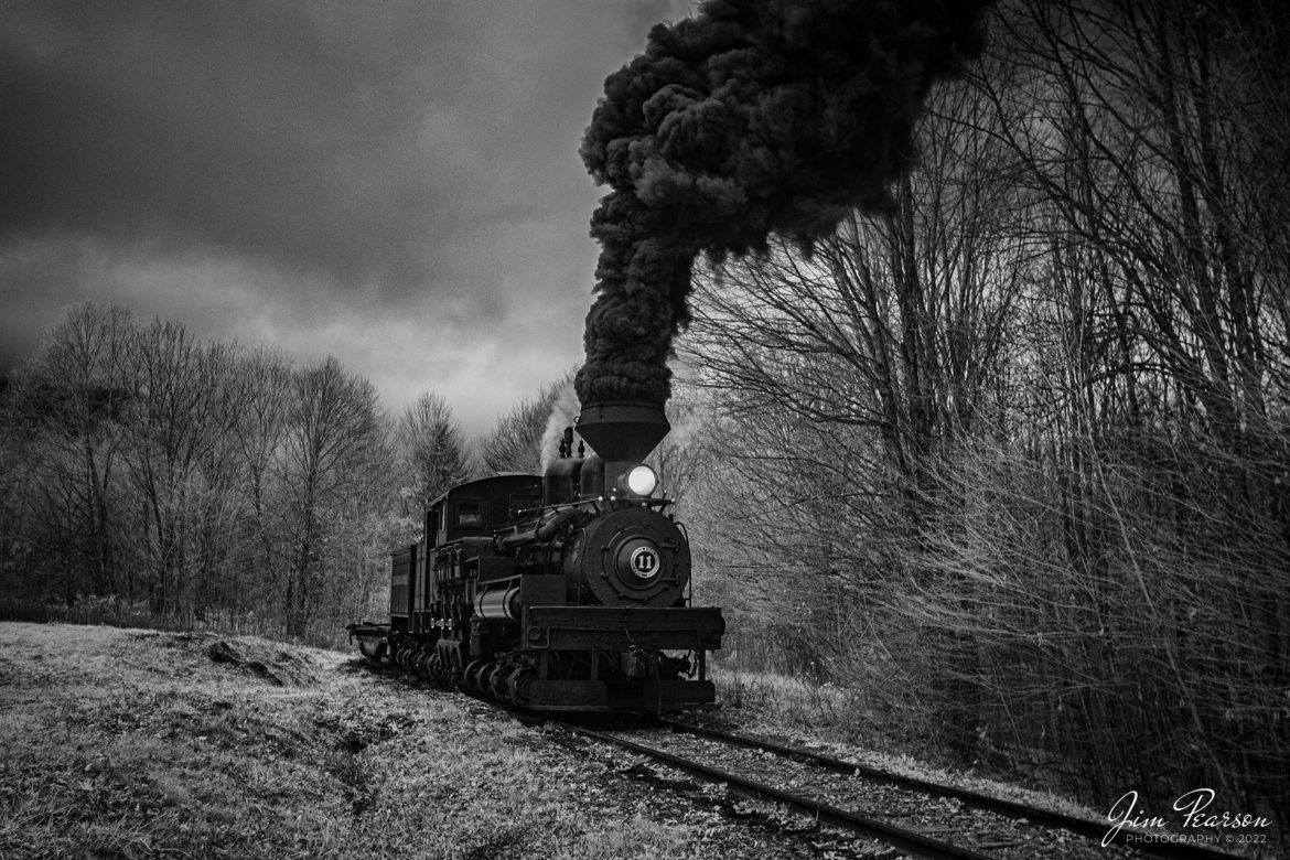 This week’s Saturday Infrared photo is of Cass Scenic Railway Shay locomotive number 11, (C-90-3) as it backs through the forest during the Rail Heritage Photography Weekend photo shoot at Cass, West Virginia on November 5th, 2022. 

According to Wikipedia: Cass Scenic Railroad, is an 11-mile (18 km) long heritage railway owned by the West Virginia State Rail Authority and operated by the Durbin and Greenbrier Valley Railroad. The park also includes the former company town of Cass and a portion of the summit of Bald Knob, the highest point on Back Allegheny Mountain.

Founded in 1901 by the West Virginia Pulp and Paper Company (now WestRock), Cass was built as a company town to serve the needs of the men who worked in the nearby mountains cutting spruce and hemlock for the West Virginia Spruce Lumber Company, a subsidiary of WVP&P. At one time, the sawmill at Cass was the largest double-band sawmill in the world. It processed an estimated 1.25 billion board feet (104,000,000 cu ft; 2,950,000 m3) of lumber during its lifetime. In 1901 work started on the 4 ft 8+1⁄2 in (1,435 mm) standard gauge railroad, which climbs Back Allegheny Mountain. 

The railroad eventually reached a meadow area, now known as Whittaker Station, where a logging camp was established for the immigrants who were building the railroad. The railroad soon reached the top of Gobblers Knob, and then a location on top of the mountain known as 'Spruce'. The railroad built a small town at that location, complete with a company store, houses, a hotel, and a doctor's office. Work soon commenced on logging the red spruce trees, which grew in the higher elevations.

Tech Info: Fuji XT-1, RAW, Converted to 720nm B&W IR, Nikon 10-24 @ 22mm, f/4.5, 1/180, ISO 640.

#trainphotography #railroadphotography #trains #railways #jimpearsonphotography #infraredtrainphotography #infraredphotography #trainphotographer #railroadphotographer#cassscenicrailway #steamtrains
