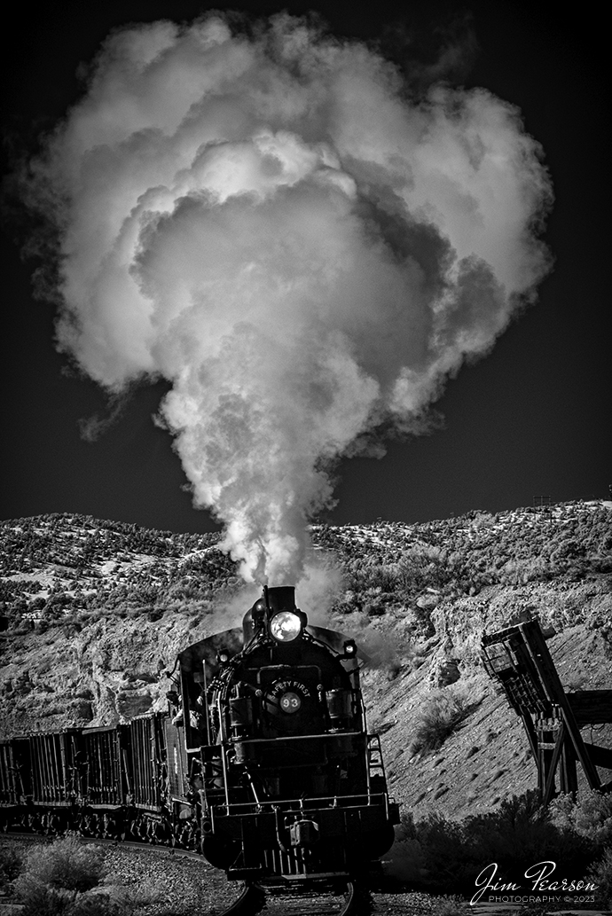 In this dramatic black and white Infrared photo Nevada Northern Railway engine 93 heads back to Ely, Nevada with an empty ore train under the control of engineer Jim Montague and fireman, as they approach the Lackawanna Crossing on the Robinson Canyon Route on February 12th, 2022.

They werent moving ore but was a part of the museums three-day Winter Photo Charter event that ran from February 11-13th, 2022. This was my first trip to the Nevada Northern and wont be my last!

Locomotive #93 is a 2-8-0 that was built by the American Locomotive Company in January of 1909 at a cost of $17,610. It was the last steam locomotive to retire from original revenue service on the Nevada Northern Railway in 1961 and was restored back into service in 1993, according to the NNRY website.

According to Wikipedia: The Nevada Northern Railway Museum is a railroad museum and heritage railroad located in Ely, Nevada and operated by a historic foundation dedicated to the preservation of the Nevada Northern Railway.

Tech Info: Fuji XT-1, RAW, Converted to 720nm B&W IR, Sigma 24-70 @ 70mm, f/4.5, 1/1000, ISO 200.

#trainphotography #railroadphotography #trains #railways #jimpearsonphotography #trainphotographer #railroadphotographer #steamtrains #nevadanorthernrailway