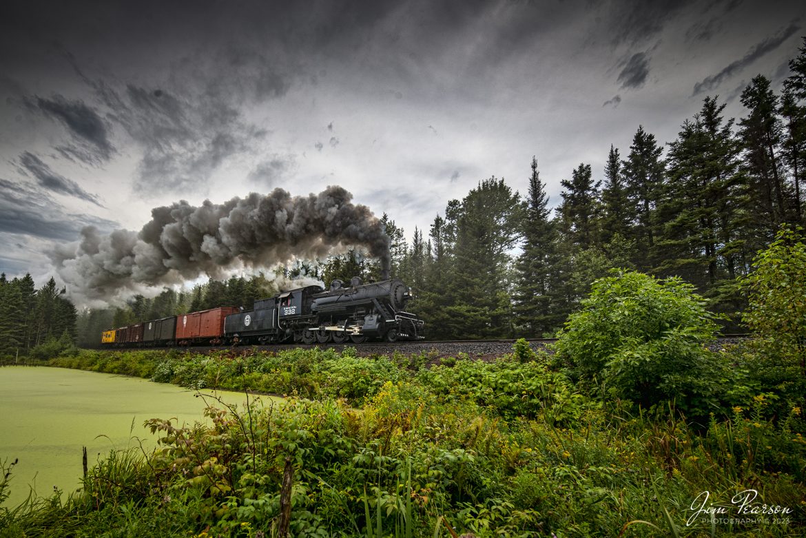 September 5, 2019 – The Duluth, Missabe & Iron Range 332 steam locomotive from the Lake Superior Railroad Museum passes a small pond under full steam at Palmers around MP 15.5 on the North Shore Line as it pulls a excursion freight train north toward Twin Harbors from Duluth, Minnesota.

According to Wikipedia: Duluth & Northeastern 28 (also known as Duluth, Missabe & Iron Range 332) is a restored 2-8-0 (consolidation) locomotive built in 1906 by the Pittsburgh Works of American Locomotive Company in Pittsburgh, Pennsylvania. It was restored to operating condition by the Lake Superior Railroad Museum from 2011-2017, and now operates in excursion service on the North Shore Scenic Railroad.

Tech Info: Nikon D800, RAW, Irex 11mm, f/8, 1/320, ISO 280.

#trainphotography #railroadphotography #trains #railways #trainphotographer #railroadphotographer #jimpearsonphotography #steamtrains