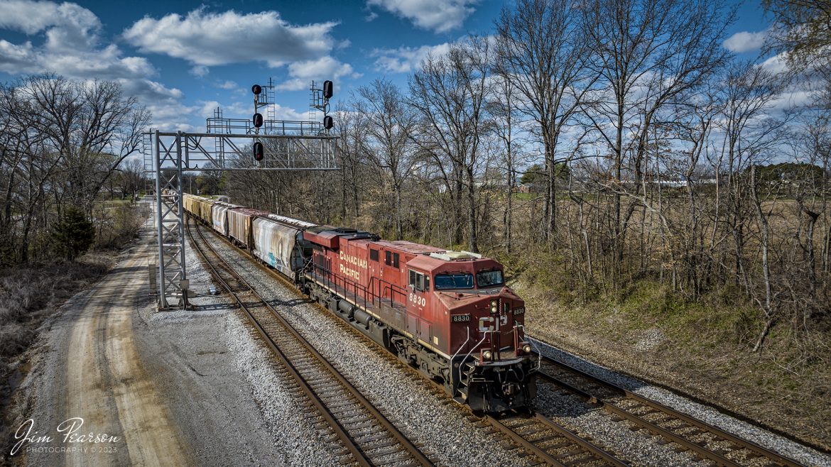 Canadian Pacific 8830 heads up CSX 212 as it clears the signal at the north end of Casky with a train with Phosphate Empties, as it heads south from Bensenville, IL (CP) to Mulberry, FL, on March 18th, 2023, at Hopkinsville, Ky on the Henderson Subdivision. 

Tech Info: DJI Mavic 3 Classic Drone, RAW, 24mm, f/2.8, 1/1600, ISO 110.

#trainphotography #railroadphotography #trains #railways #dronephotography #trainphotographer #railroadphotographer #jimpearsonphotography #kentuckytrains #csx #csxrailway #csxhendersonsubdivision #mavic3classic #drones #trainsfromtheair #trainsfromadrone #canadianpacificrailroad #HopkinsvilleKy