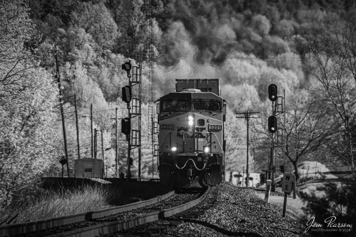 This weeks Saturday Infrared photo is of intermodal, CSX I028 as it crests the grade at Mortons Junction on April 12th, 2023, as it heads north on the Henderson Subdivision at Mortons Gap, Kentucky.

CSX I028 is one of four hot intermodals that run along the Henderson Subdivision and its counterpart, I029 runs between Fairburn, GA and Bedford Park, IL, outside of Chicago, IL. The other two intermodals on the line are I025 and I026, which run between Jacksonville, FL and Bedford Park, IL daily.

Tech Info: Fuji XT-1, RAW, Converted to 720nm B&W IR, Nikon 18-25 @250mm, f/6.3, 1/500, ISO 400.

#trainphotography #railroadphotography #trains #railways #jimpearsonphotography #infraredtrainphotography #infraredphotography #trainphotographer #railroadphotographer #csxrailroad #csxhendersonsubdivision