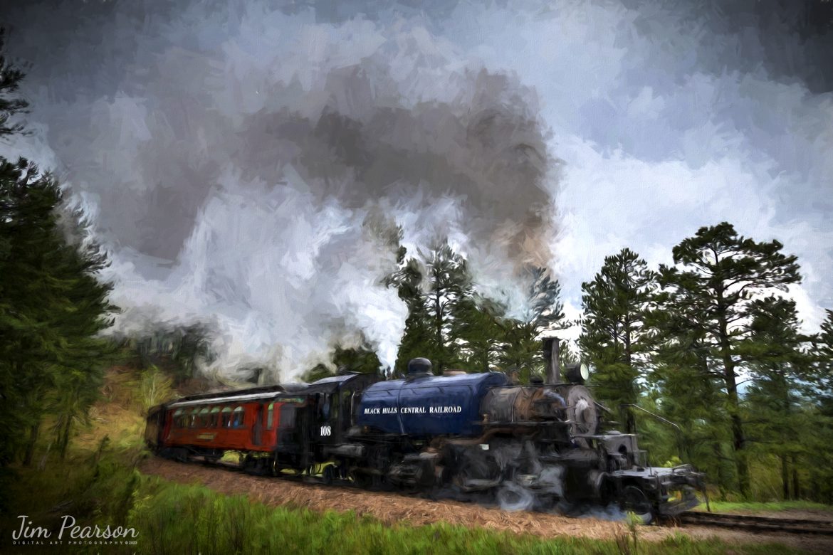 The Black Hills Central Railway locomotive 108 heads through the countryside as it makes its first trip of the day in stormy, wet weather of the forest to Keystone, South Dakota on my birthday, May 30th, 2022! I for one can’t recall a better way to spend the day then chasing a steam locomotive and they later in the day riding it with family! Despite the wet and rainy weather, it was a great day, and I even got the drone up a few times! A big shout out to Cory Jakeway for all the help on finding my way around on the railroad and railfanning with me! 

According to their website: Locomotive #108 joined its nearly identical twin, #110, at the beginning of the 2020 season following a four-year restoration. It is a 2-6-6-2T articulated tank engine that was built by the Baldwin Locomotives Works in 1926 for the Potlatch Lumber Company. It later made its way to Weyerhaeuser Timber Company and eventually to the Northwest Railway Museum in Snoqualmie, Washington.

The acquisition and subsequent restoration of locomotive #108 completed a more than 20-year goal of increasing passenger capacity which began with the restoration of #110 and the restoration of multiple passenger cars. Both large Mallet locomotives (pronounced “Malley”) can pull a full train of seven authentically restored passenger cars, up from the four cars utilized prior to their addition to the roster.

Keep an eye out over the next few weeks for images from this 3,600-mile trip!

Tech Info: Nikon D800, RAW, Nikon 10-24mm @ 13mm, f/3.8, 1/400, ISO 250.

#trainphotography #railroadphotography #trains #railways #jimpearsonphotography #trainphotographer #railroadphotographer