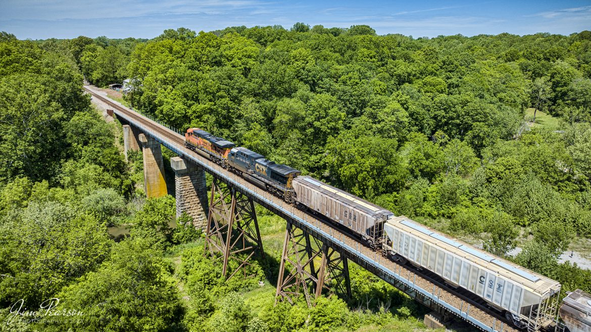 Loaded Potash train CSX B225 (Mulberry, FL - Cicero, IL) heads north across the Sulfur Fork Bridge at Springfield, Tennessee, as BNSF 6213 leads the way on the Henderson Subdivision on May 10th, 2023.

Tech Info: DJI Mavic 3 Classic Drone, RAW, 24mm, f/2.8, 1/2000, ISO 120.

#trainphotography #railroadphotography #trains #railways #dronephotography #trainphotographer #railroadphotographer #jimpearsonphotography #BNSFtrains #mavic3classic #drones #trainsfromtheair #trainsfromadrone #coaltrain #CSXT #SpringfieldTN #BNSF #CSXHendersonSubdivision