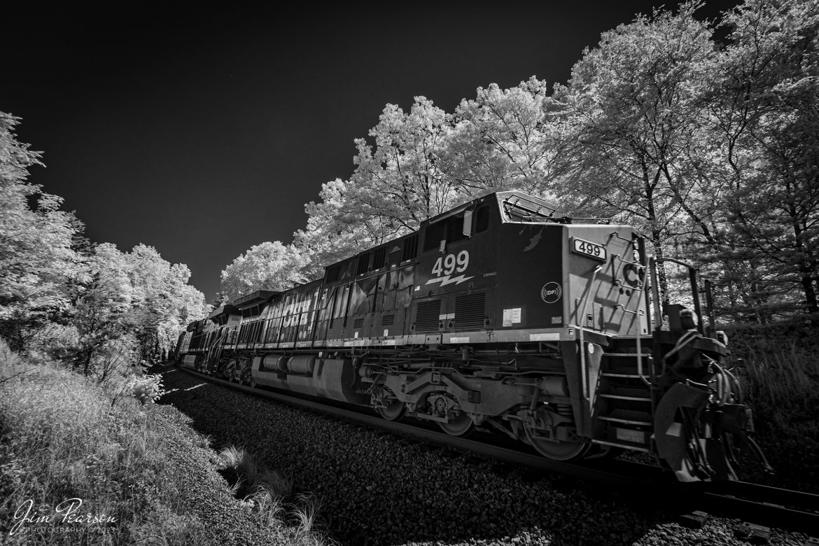 This week’s Saturday Infrared photo is of CSXT 499 leading a southbound loaded coal train as they pass through Crofton Cut on the Henderson Subdivision on May 29th, 2023, just north of Crofton, Kentucky.

Tech Info: Fuji XT-1, RAW, Converted to 720nm B&W IR, Nikon 10-24 @10mm, f/4, 1/500, ISO 400.

#trainphotography #railroadphotography #trains #railways #jimpearsonphotography #infraredtrainphotography #infraredphotography #trainphotographer #railroadphotographer #CSXRailorad #CroftonKy