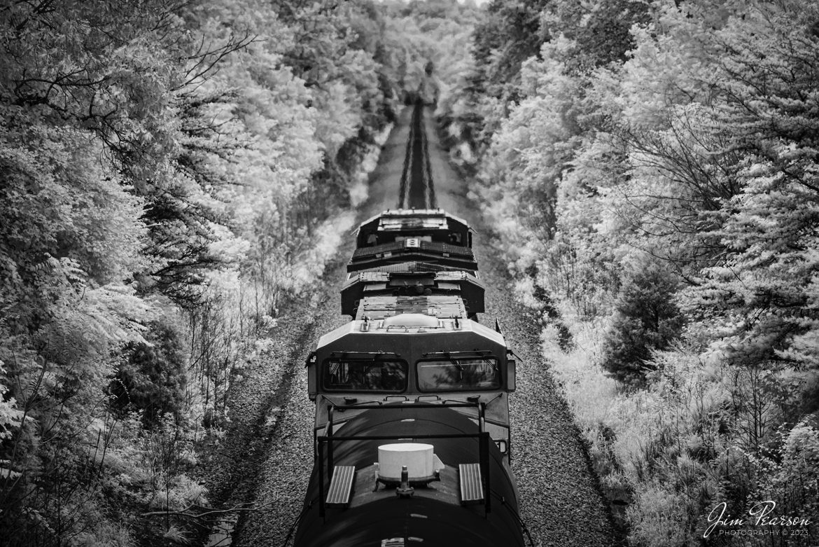 In this weeks Saturday Infrared photo, I caught the daily local, CSX L391, as it headed south between Mannington and Crofton, Ky, on the Henderson Subdivision on August 3rd, 2023. This train runs daily between Casky Yard in Hopkinsville and Atkinson Yard in Madisonville, Ky.

Tech Info: Fuji XT-1, RAW, Converted to 720nm B&W IR, Nikon 70-300 @ 70mm, f/4.5, 1/180, ISO 200.

#trainphotography #railroadphotography #trains #railways #jimpearsonphotography #infraredtrainphotography #infraredphotography #trainphotographer7228 and 5341