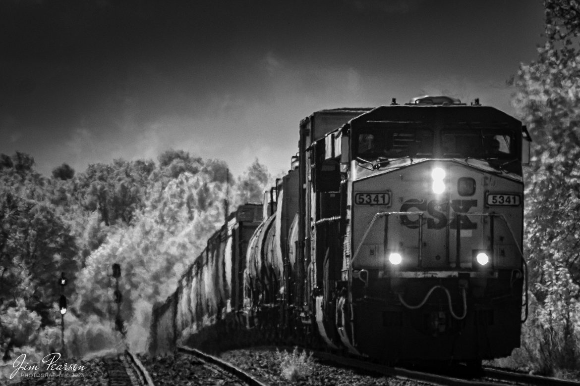 In this weeks Saturday Infrared photo, we find CSX 5341 climbing the grade at the south end of Crofton, Kentucky as it leads Local L391 south along the CSX Henderson Subdivision on September 30th, 2023.

Tech Info: Fuji XT-1, RAW, Converted to 720nm B&W IR, Sigma 150-600 @ 300mm, f/5.6, 1/600, ISO 400.

#trainphotography #railroadphotography #trains #railways #jimpearsonphotography #infraredtrainphotography #infraredphotography #trainphotographer #railroadphotographer