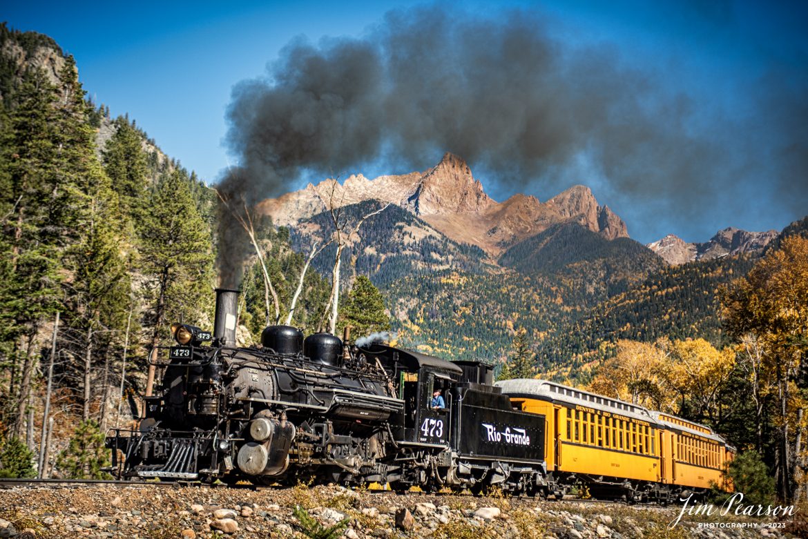 Durango and Silverton Narrow Gauge steam locomotive D&RGW 473 a K-28 100th Anniversary Special as they head to Durango, Colorado at Goblin Fire (480.5) with snow covered Pigeon and Turret Peaks in the background, on October 16th, 2023.

According to Wikipedia: The Durango and Silverton Narrow Gauge Railroad, often abbreviated as the D&SNG, is a 3 ft (914 mm) narrow-gauge heritage railroad that operates on 45.2 mi (72.7 km) of track between Durango and Silverton, in the U.S. state of Colorado. The railway is a federally designated National Historic Landmark and was also designated by the American Society of Civil Engineers as a National Historic Civil Engineering Landmark in 1968.

Tech Info: Nikon D810, RAW, Sigma 24-70 @ 70mm, f/2.8, 1/1000, ISO 64.

railroad, railroads train, trains, best photo. sold photo, railway, railway, sold train photos, sold train pictures, steam trains, rail transport, railroad engines, pictures of trains, pictures of railways, best train photograph, best photo, photography of trains, steam, train photography, sold picture, best sold picture, Jim Pearson Photography, Durango and Silverton Narrow Guage Railroad, steam train, drgwrr
