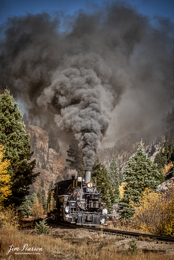 On October 17th, 2023, the crew on Denver and Rio Grande Wester 473 rounds a curve with a passenger train during a recent photo charter, between Durango and Silverton, CO, on the Durango and Silverton Railroad.

According to their website: Locomotive 473: The 473 was one of ten K-28 locomotives built by the American Locomotive Works in Schenectady, New York in 1923 for the narrow-gauge D&RGW. All ten engines which were called the Sport Models, were sold to the Rio Grande Railroad. The 473 worked the narrow-gauge rails in Colorado and New Mexico with her sisters 470 through 479. The 473 spent a lot of time on the Silverton line, also working Durango to Alamosa and the Chili line, which ran from Antonito, Colorado to Santa Fe, New Mexico. The 473’s life changed forever in 1941 when the United States was attacked at Pearl Harbor. The U.S. feared a Japanese invasion through Alaska, across the Bering Strait. The U.S. wanted to build a narrow-gauge railroad in Alaska to move troops and supplies into that remote area to defend Canada and the U.S.

Seven of her nine K-28s sisters were taken to Alaska, along with other narrow gauge rolling stock and locomotives, including 470, 471, 472, 474, 475, 477, and 479. After World War II, these seven Rio Grande locomotives were brought back to Seattle, Washington where they met the scrapping torch.  

The 473 was delivered from the American Locomotive Company in August 1923 with a medium green boiler jacket, cylinder covers and headlight. She had silver striping and 12” lettering (currently 16” lettering). The cab, dome, frame, and plumbing were black, as was the tender.

Tech Info: Nikon D810, RAW, Sigma 24-70 @ 70mm, f/2.8, 1/4000, ISO 200.

#railroad #railroads #train #trains #bestphoto #railroadengines #picturesoftrains #picturesofrailway #bestphotograph #photographyoftrains #trainphotography #JimPearsonPhotography #DurangoandSilvertonRailroad