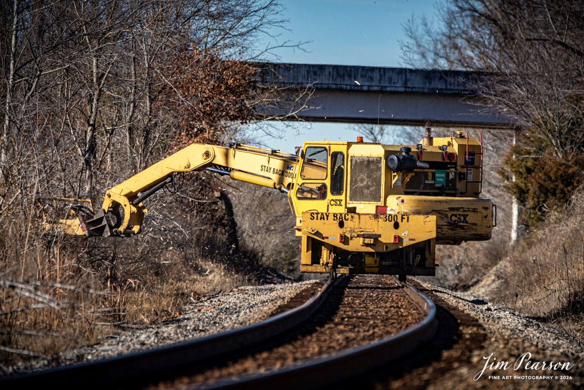 A CSX Maintenance of Way Brush Cutter works on cleaning up the right-of-way on the Henderson Subdivision just past the highway 41 overpass at Barnsley, Ky, on January 11th, 2024.

Tech Info: Nikon D810, RAW, Sigma 150-600 @ 390mm, f/6, 1/1000, ISO 125.

#trainphotography #railroadphotography #trains #railways #trainphotographer #railroadphotographer #jimpearsonphotography #NikonD810 #KentuckyTrains #csx #trending