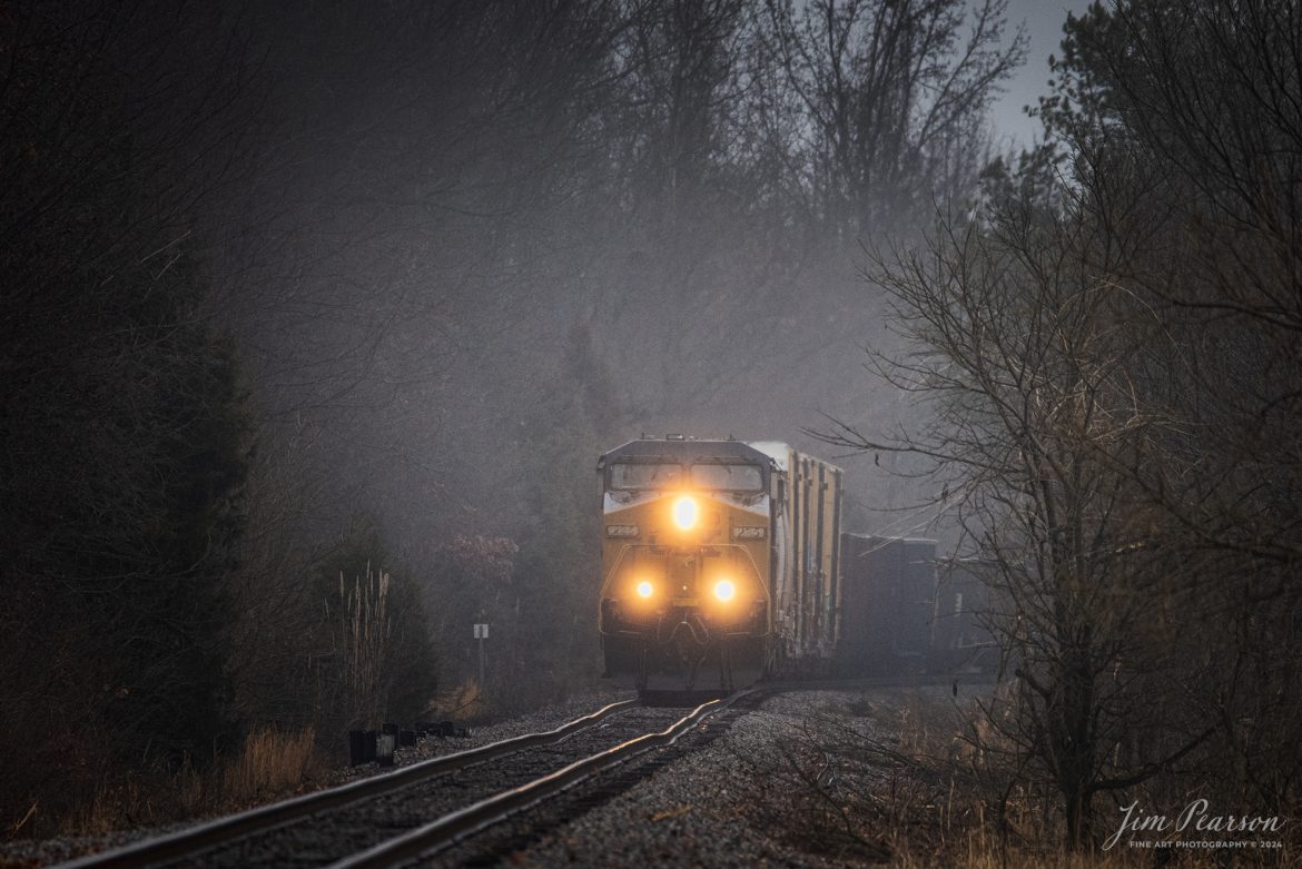 CSX local L391 pulls out of the south end of Atkinson Yard in Madisonville, Ky on a wet, foggy afternoon on January 23rd, 2024 as it heads back to Casky Yard at Hopkinsville, Ky on the Henderson Subdivision.

Tech Info: Nikon D810, RAW, Sigma 150-600 @ 600mm, f/6, 1/800, ISO 1100.

#trainphotography #railroadphotography #trains #railways #trainphotographer #railroadphotographer #jimpearsonphotography #NikonD810 #KentuckyTrains #csx #trending