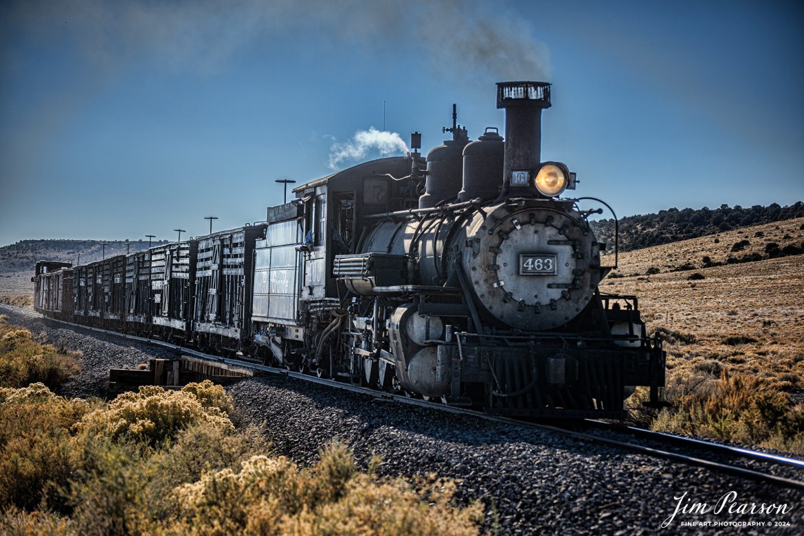Cumbres & Toltec Scenic Railroad steam locomotive D&RGW 463 passes though the countryside as it heads back at Antonito, Colorado with a freight train from Osier, Colorado, on October 19th, 2023, during a photo charter by Dak Dillon Photography.

According to their website: the Cumbres & Toltec Scenic Railroad is a National Historic Landmark.  At 64-miles in length, it is the longest, the highest and most authentic steam railroad in North America, traveling through some of the most spectacular scenery in the Rocky Mountain West.

Owned by the states of Colorado and New Mexico, the train crosses state borders 11 times, zigzagging along canyon walls, burrowing through two tunnels, and steaming over 137-foot Cascade Trestle. All trains steam along through deep forests of aspens and evergreens, across high plains filled with wildflowers, and through a rocky gorge of remarkable geologic formations. Deer, antelope, elk, fox, eagles and even bear are frequently spotted on this family friendly, off-the grid adventure.

Tech Info: Nikon D810, RAW, Nikon 70-300 @ 95mm, f/4.5, 1/2000, ISO 64.

#railroad #railroads #train #trains #bestphoto #railroadengines #picturesoftrains #picturesofrailway #bestphotograph #photographyoftrains #trainphotography #JimPearsonPhotography #steamtrains #CumbresAndToltecScenicRailroad