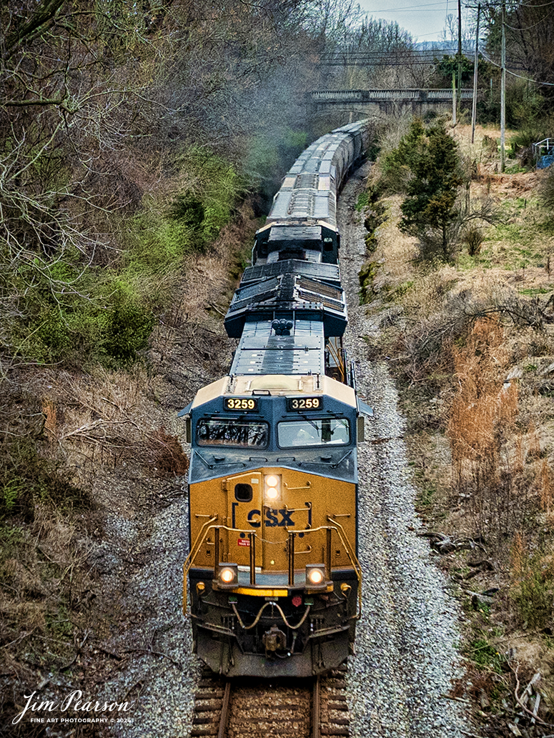 CSXT 3259 leads empty grain train G378 as they pass over the KY-70 West overpass at Madisonville, Kentucky as they head north on the CSX Henderson Subdivision on March 5th, 2024. 

Tech Info: DJI Mavic 3 Classic Drone, RAW, 22mm, f/2.8, 1/1000, ISO 190.

#railroad #railroads #train #trains #bestphoto #railroadengines #picturesoftrains #picturesofrailway #bestphotograph #photographyoftrains #trainphotography #JimPearsonPhotography #csxhendersonsubdivision #csxt #trending