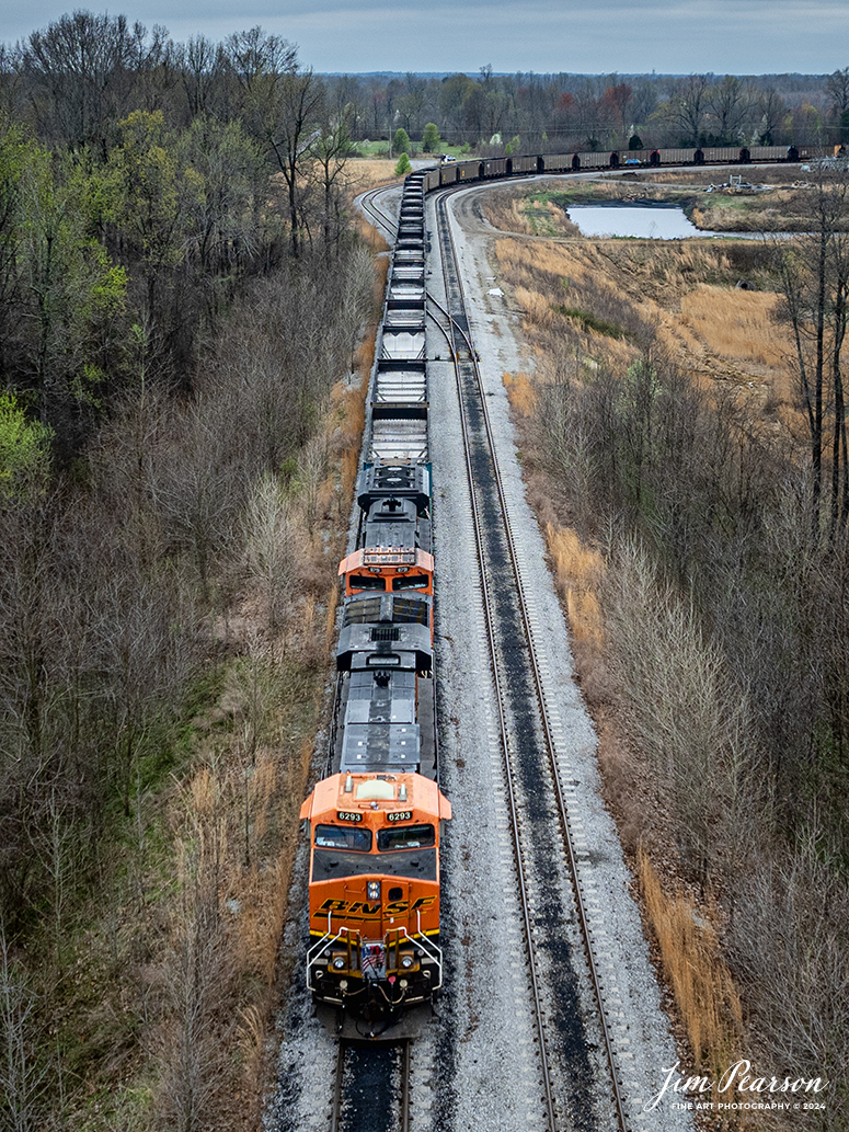 BNSF 6293 leads a coal train through the loop at the Four Rivers Marine Terminal along the Ohio River at West Paducah, Kentucky as it finishes up unloading their train on March 15th, 2024.

Tech Info: DJI Mavic 3 Classic Drone, RAW, 22mm, f/2.8, 1/640, ISO 180.

#trainphotography #railroadphotography #trains #railways #jimpearsonphotography #trainphotographer #railroadphotographer #csxt #dronephoto #trainsfromadrone #trending #bnsf