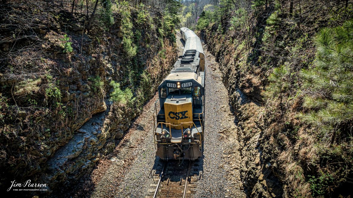 CSXT 8368 leads Geometry Train W001 as they pass through Crofton Cut, North of Crofton, Kentucky as they head north on March 28th, 2024, on the CSX Henderson Subdivision.

Tech Info: DJI Mavic 3 Classic Drone, RAW, 22mm, f/2.8, 1/1250, ISO 100.

#trainphotography #railroadphotography #trains #railways #jimpearsonphotography #trainphotographer #railroadphotographer #csxt #dronephoto #trainsfromadrone #csx #trending