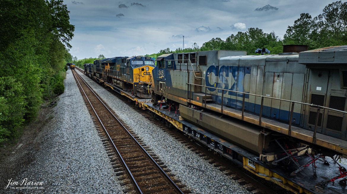 CSX M512 heads north as it meets a southbound loaded coal train at Romney, Nortonville, Kentucky on April 30th, 2025, on the CSX Henderson Subdivision. 

The train was hauling three wrecked locomotives, CSXT 3469, 3299 and 245, on flats behind the head end power. From what I understand the units were from the signal suspension head on wreck in Folkston, GA last year. CSXT 245 was on the rock train and the other two were on I032.

Tech Info: DJI Mavic 3 Classic Drone, RAW, 24mm, f/2.8, 1/2000, ISO 330.

#railroad #railroads #train, #trains #railway #railway #steamtrains #railtransport #railroadengines #picturesoftrains #picturesofrailways #besttrainphotograph #bestphoto #photographyoftrains #bestsoldpicture #JimPearsonPhotography #trainsfromtheair #trainsfromadrone