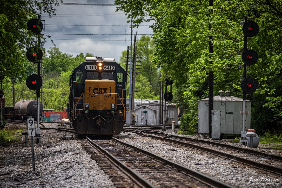 On May 5th, 2025, CSXT 6419 heads up a train as they work on building a train at Patio Yard in Winchester, Ky on CSX’s CC Subdivision (Cincinnati-Corbin), a scene that is repeated many times a day across the world as railroads move goods and commodities.

Tech Info: Nikon D810, RAW, Sigma 150-600 @ 310mm, f/5.6, 1/1600, ISO 200.

#railroad #railroads #train, #trains #railway #railway #railtransport #railroadengines #picturesoftrains #picturesofrailways #besttrainphotograph #bestphoto #photographyoftrains #bestsoldpicture #JimPearsonPhotography
