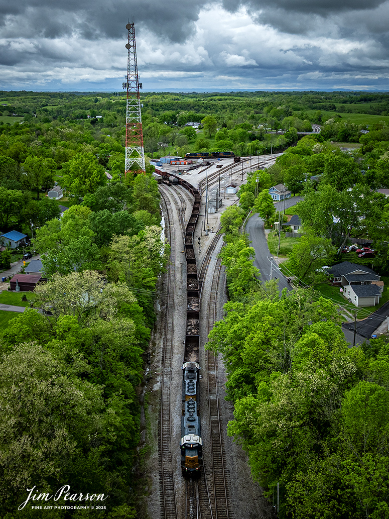 On May 5th, 2025, CSXT 6419 heads up a train as they work on building a train at Patio Yard in Winchester, Ky on CSX’s CC Subdivision (Cincinnati-Corbin), a scene that is repeated many times a day across the world as railroads move goods and commodities.

Tech Info: DJI Mavic 3 Classic Drone, RAW, 24mm, f/2.8, 1/2000, ISO 170.

#railroad #railroads #train, #trains #railway #railway #steamtrains #railtransport #railroadengines #picturesoftrains #picturesofrailways #besttrainphotograph #bestphoto #photographyoftrains #bestsoldpicture #JimPearsonPhotography #trainsfromtheair #trainsfromadrone #steamtrain #casssenicrailway