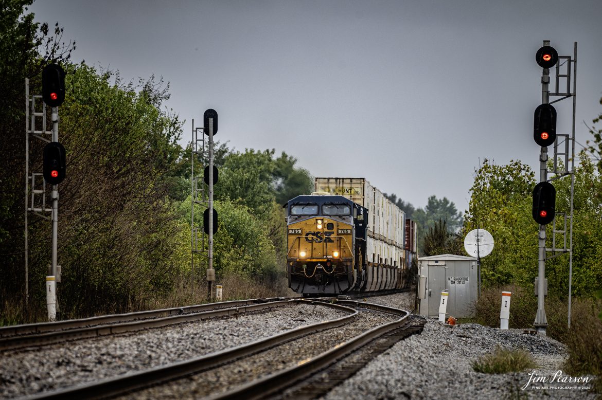 CSXT 765 leads intermodal I195 south as it prepares to split the signals at the north end of the siding at Slaughters, Kentucky, on October 6th, 2025, on the CSX Henderson Subdivision.

Tech Info: Nikon Z6ii, RAW, Sigma 150-600 @ 390mm, f/6.3, 1/800, ISO 400

#railroad #railroads #train, #trains #railway #railway #steamtrains #railtransport #railroadengines #picturesoftrains #picturesofrailways #besttrainphotograph