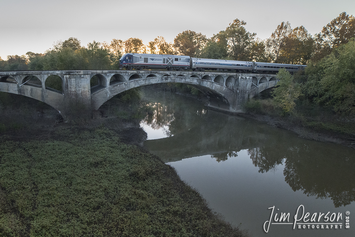 October 29, 2018 - Amtrak 390, the Illini, crosses over the Muddy River bridge as it starts it's early morning journey north to Chicago from Carbondale, Illinois on CN's Centralia Subdivision. - #jimstrainphotos #illinoisrailroads #trains #nikond800 #railroad #railroads #train #railways #railway #cn #amtrak #passengertrain