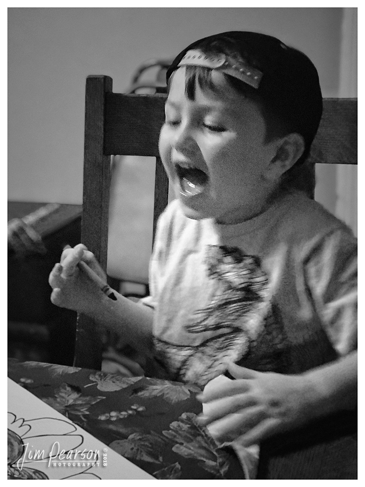 November 22, 2018 - Day 388 - iPhone 7 Plus Daily B/W Photo Challenge - Happy Thanksgiving - Today's BW portrait is an informal one of my nephew Damion as he and his cousins worked on coloring Turkeys at my niece Tracy's home on Thanksgiving.