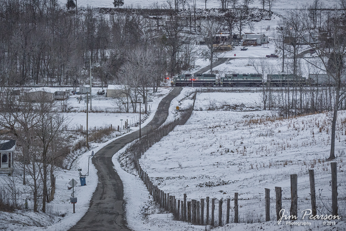 January 21, 2019 - The Paducah and Louisville railway local passes over Bradley Sisk Road Road as it heads south at Richland, Ky on a cold winters eve with PAL3808, 2107 and 2106 as power. - #jimstrainphotos #kentuckyrailroads #trains #nikond800 #railroad #railroads #train #railways #railway #pal #palrailway