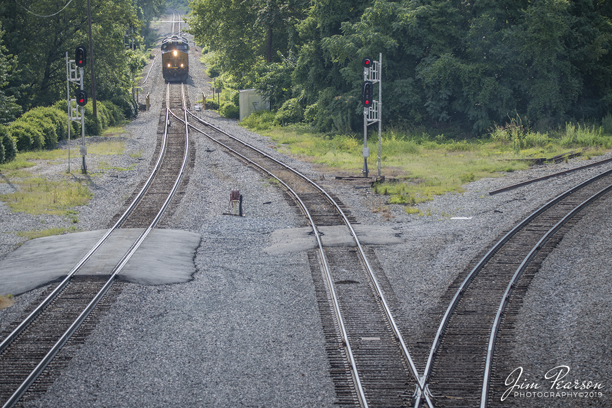 July 25, 2019 - CSX Q583 arrives back at the yard in Monroe, North Carolina after a days work on the Monroe Subdivision. Sometimes the picture isn't just about the train or the engines! In this shot I like the design of the tracks more! The track to the right is the Charlotte Subdivision.