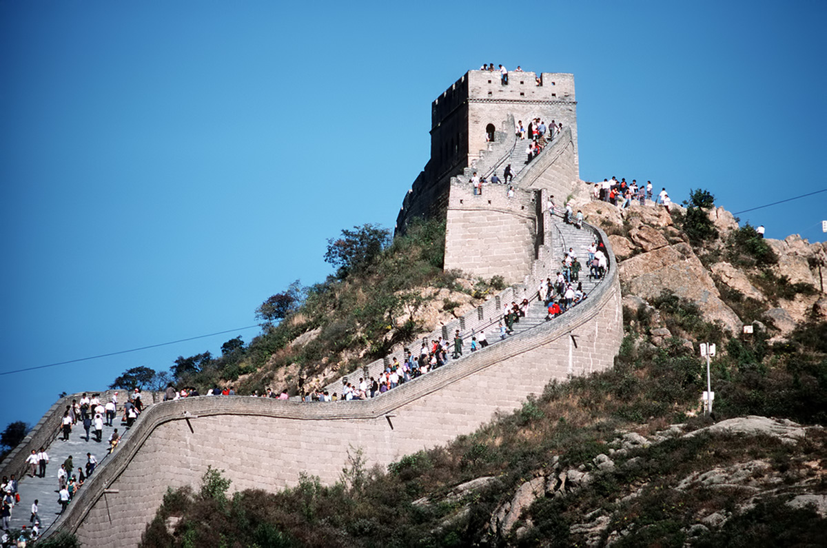Blast From The Past - October 1, 1986 - A view of a portion of the Great Wall located northwest and north of Beijing, China showing the fortified tower positions and many tourists. The construction of the wall started in the 7th Century BC by the first Emperor Quin Shui Hunag Di. It is 25 feet high and nearly 25 feet thick in places, the original wall, 1500 miles in length, took ten years to complete. In 1368 AD the Ming Dynasty continued construction for 200 years and it now is over 3750 miles in length. - USAF Photo by TSgt. James R. Pearson