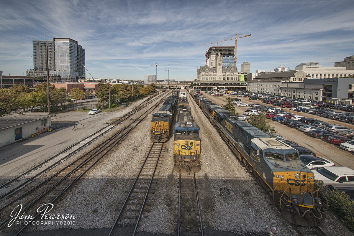 November 4, 2019 - CSX hot intermodal Q029 passes through Kayne Avenue as it heads south on the Nashville Terminal Subdivision, at Nashville, TN with CSXT 503 leading the way.